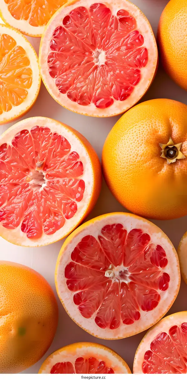 Freshly Cut Grapefruit on White Background