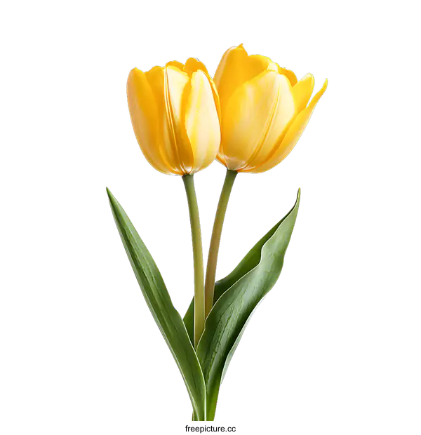 [Transparent Background PNG]Two Yellow Tulips on a transparent background
