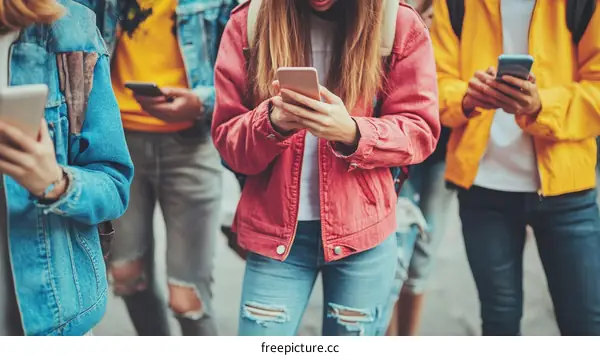 Group of Diverse People Focused on Mobile Phones