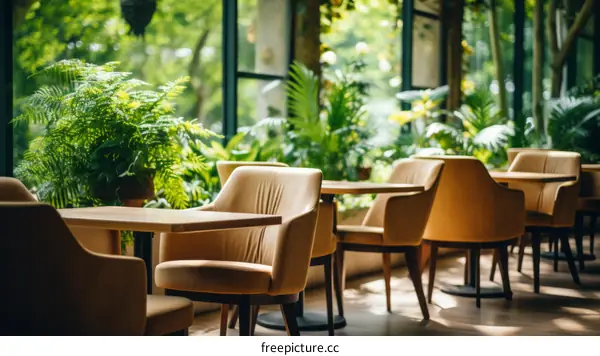 Modern Restaurant Interior with Greenery