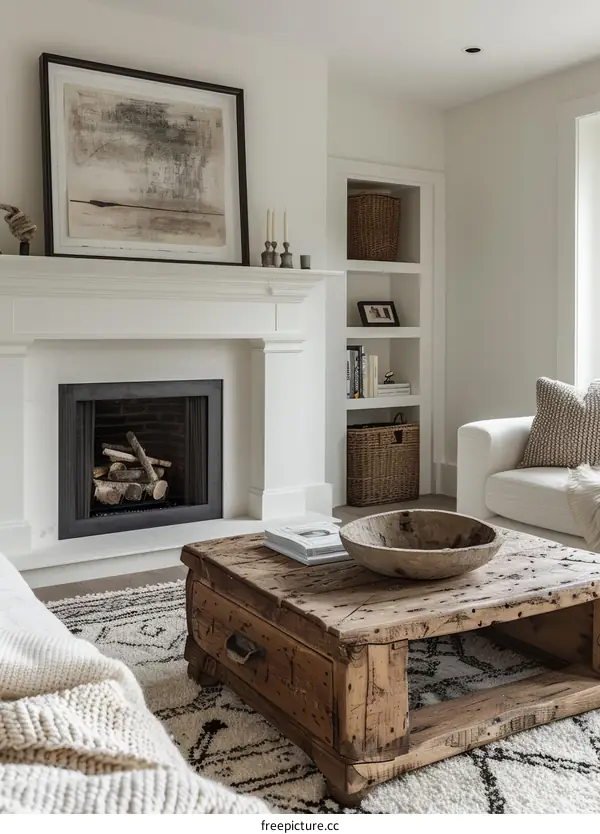 Cozy Living Room with Fireplace and Coffee Table