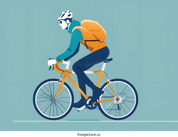Man Riding Bicycle with Helmet and Backpack