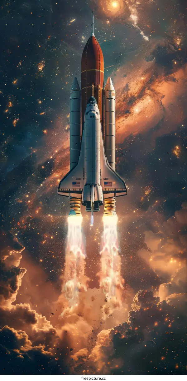 Space Shuttle Atlantis launching into space