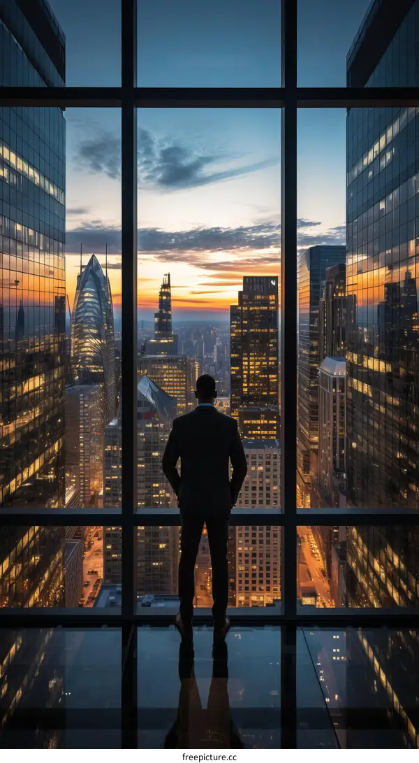 Businessman looking at the city from a skyscraper