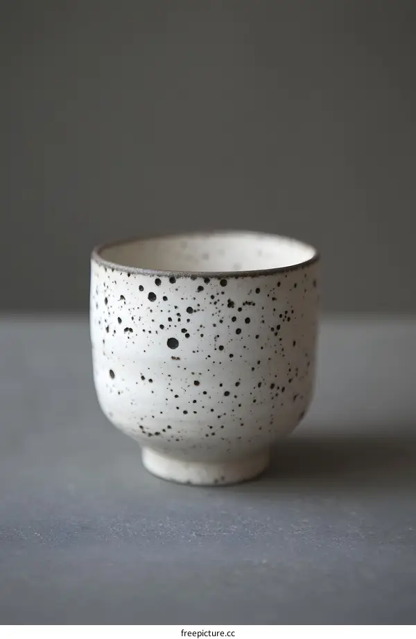 White Ceramic Cup With Brown Speckles