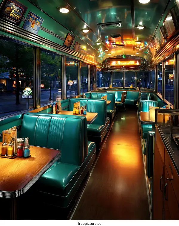 Retro Diner Interior with Turquoise Seating
