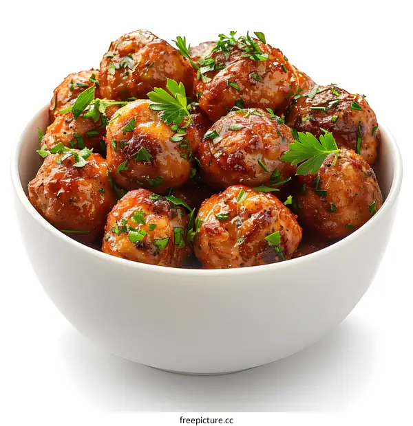 meatballs with parsley in white bowl