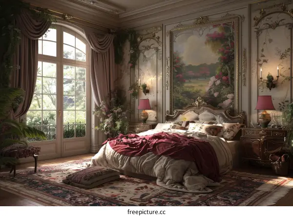 Elegant Antique Bedroom Interior Design Illustration