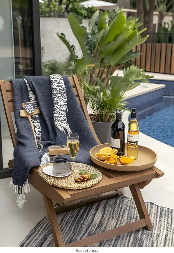 Poolside Relaxation With Wine and Oranges