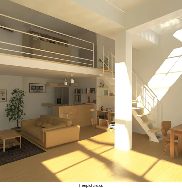 Modern Loft Apartment Interior Design With Staircase