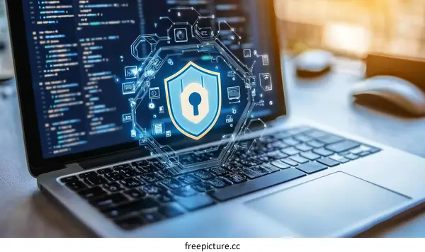 Laptop Security Illustration with Shield