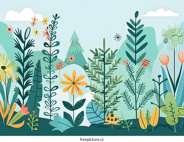 Cute Hand Drawn Spring Floral Illustration