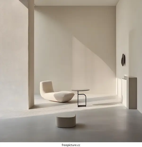 Minimalist Interior Design with White Couch and Round Table