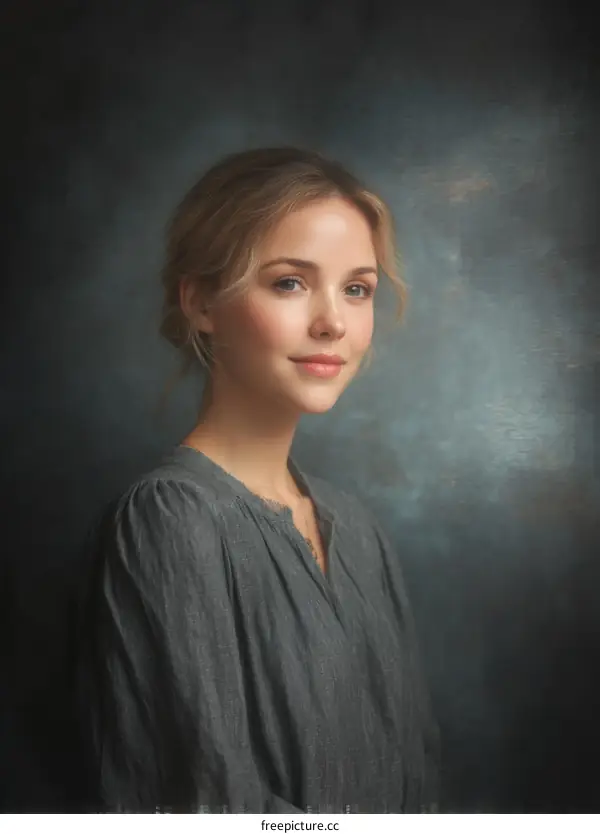 Elegant Portrait of a Woman in a Timeless Grey Dress