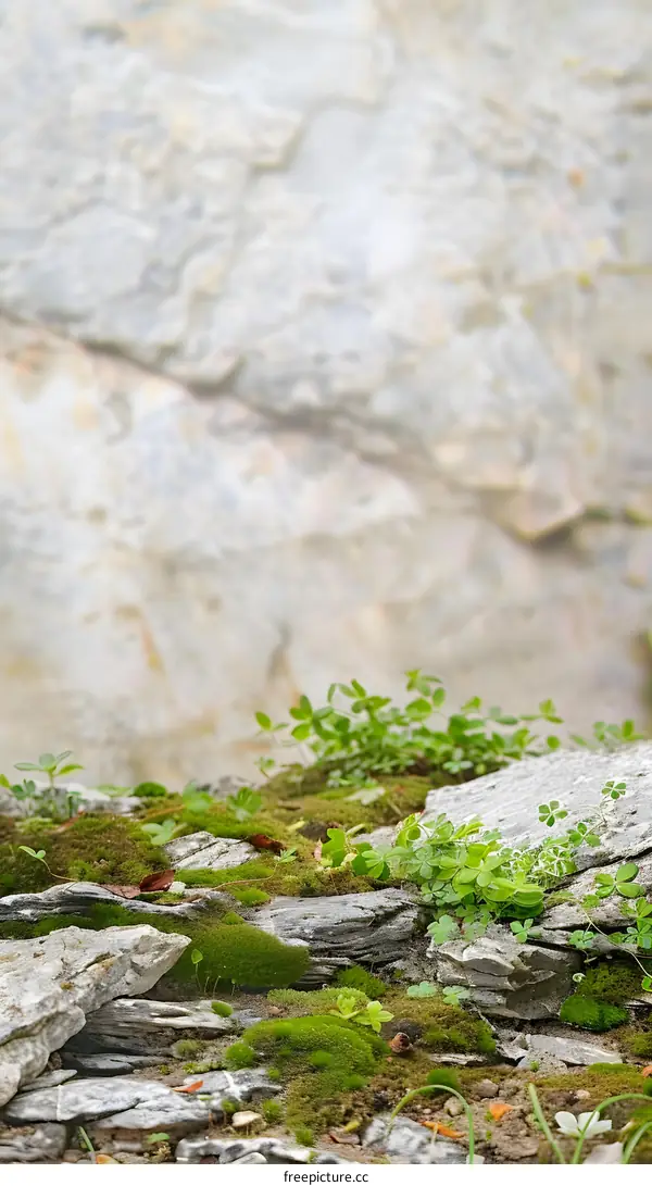 Green Moss Growing on Rocks With a Blurred Background