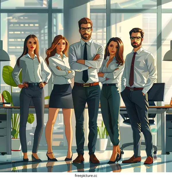 Group of business professionals posing in an office
