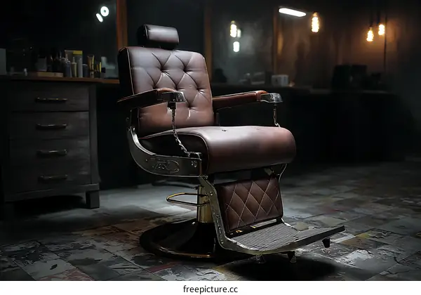 Vintage Barber Chair in a Dark Salon