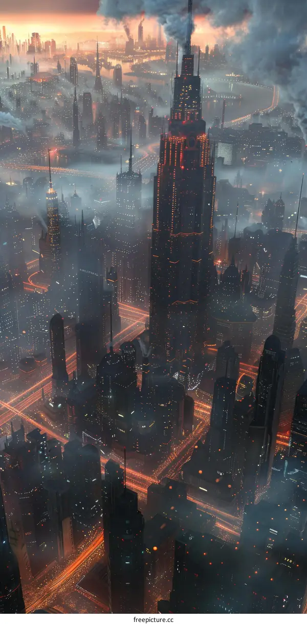 Futuristic Cityscape Aerial View Illustration