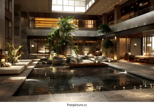Japanese style hotel lobby
