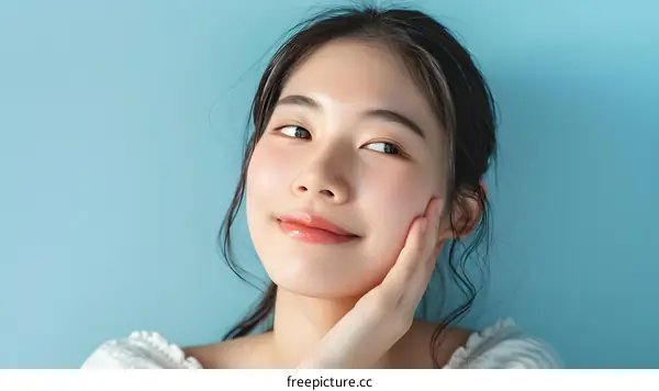 Portrait of a Young Woman with Clear Skin Smiling