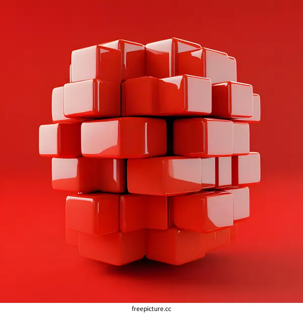 Red Glossy Cubes Abstract Background