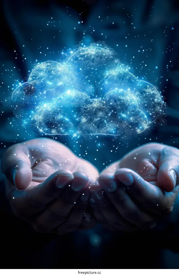 Hands Holding a Glowing Blue Star Cloud