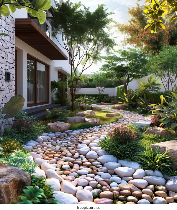 Pebble path in a lush garden