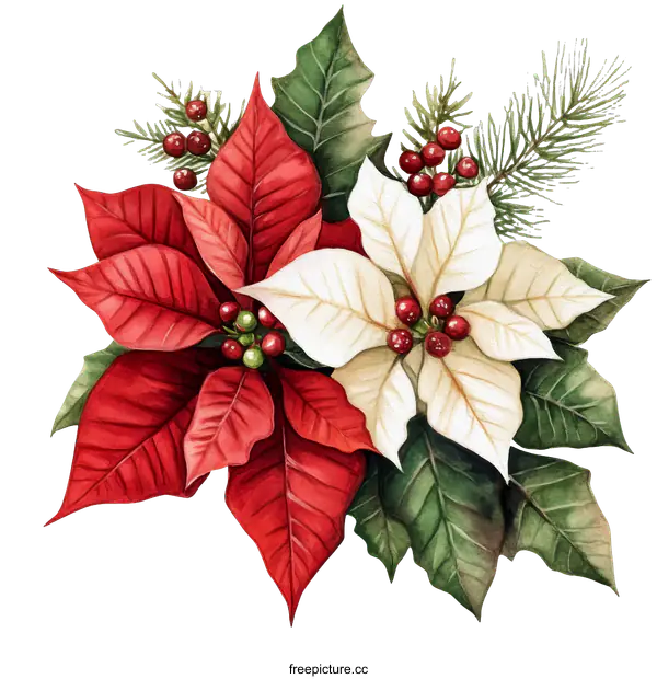 [Transparent Background PNG]Beautiful Christmas Poinsettia Illustration