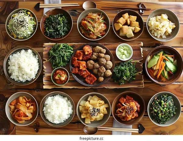 A table full of delicious Korean food