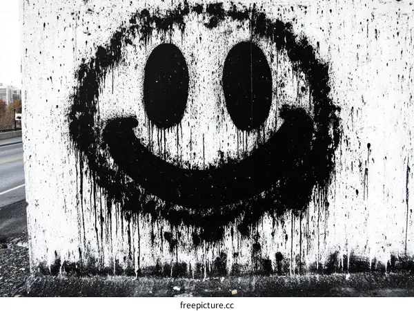 Abstract Graffiti Smiley Face on Concrete Wall