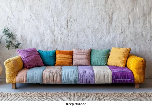 Colorful Patchwork Sofa in a Modern Living Room