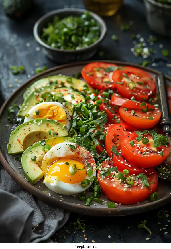 Healthy Avocado and Tomato Salad with Soft Boiled Egg
