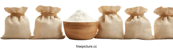 [Transparent Background PNG]Flour Bags and Bowl on White Background