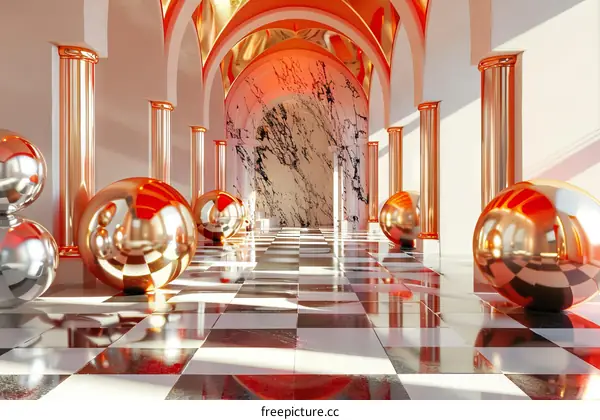 Grand Hall with Columns and Spheres