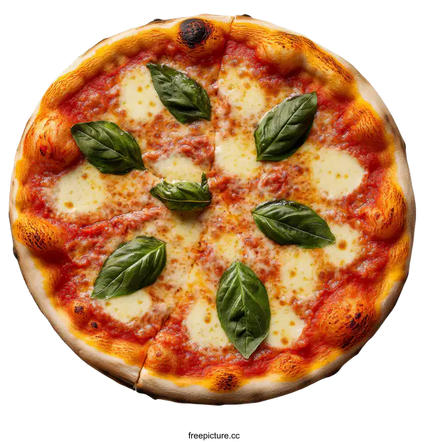 [Transparent Background PNG]Delicious Margherita Pizza with Fresh Basil