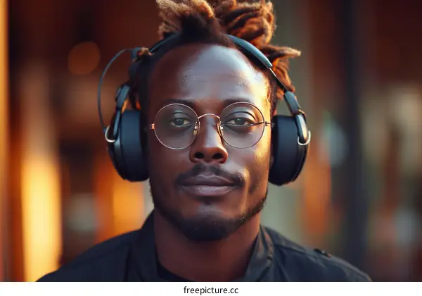 Portrait of a young African-American man wearing headphones