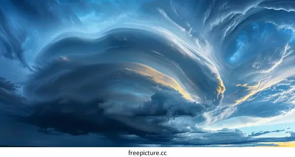 Dramatic Blue Sky with White Clouds and Golden Sunlight