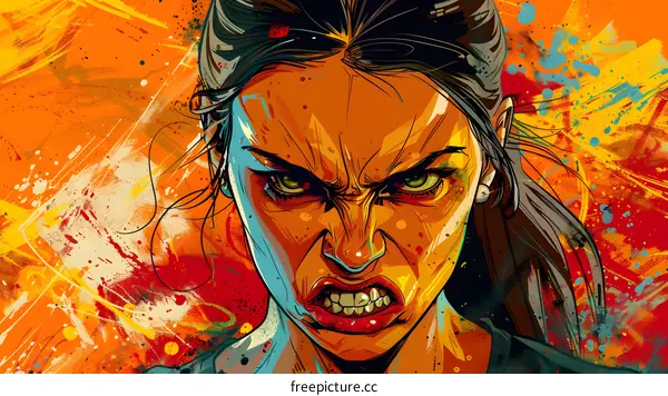 Illustration of a womans face with an angry expression