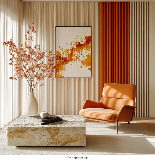Modern Living Room Interior Design with Orange Accent