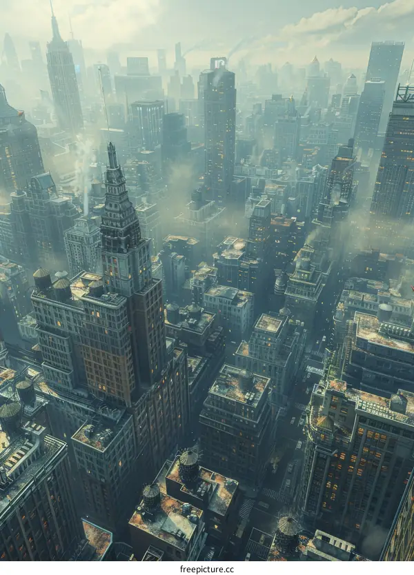 Futuristic Aerial View of a Dense Cityscape