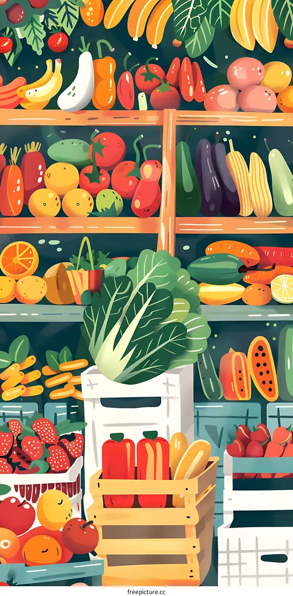 Fresh Produce in a Grocery Store Illustration