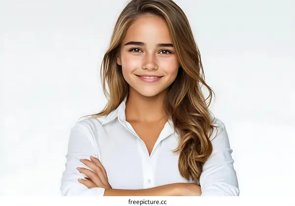 Confident Caucasian Woman Portrait Studio Shot