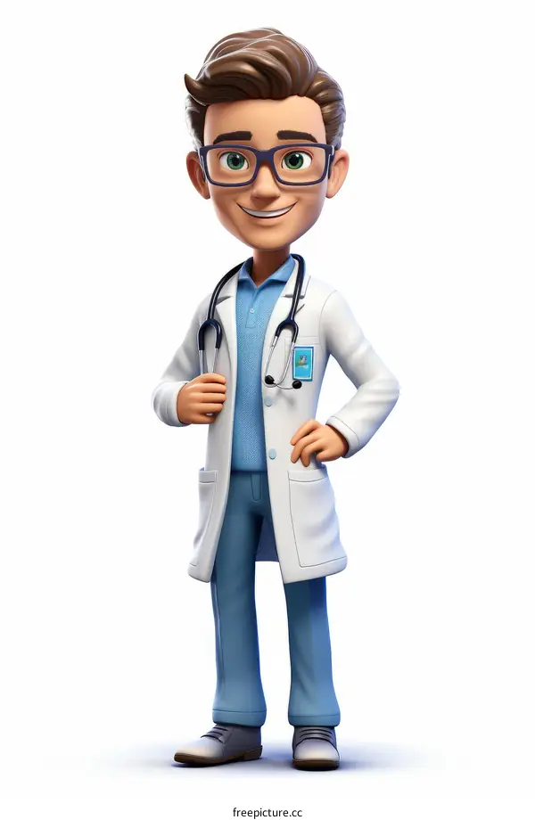 A cartoon doctor in a white coat and stethoscope