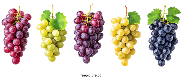 [Transparent Background PNG]Variety of Grapes Clustered in Different Colors