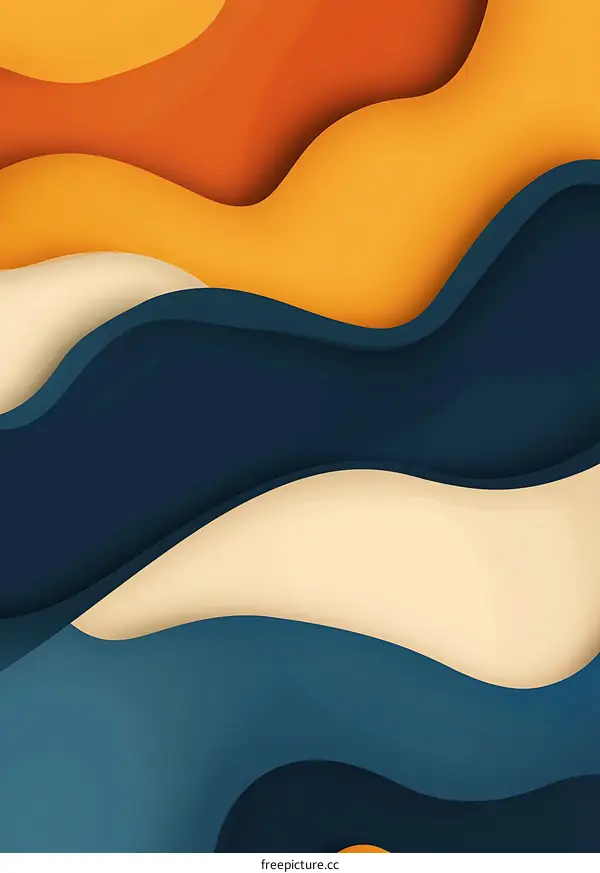 Abstract Papercut Background with Wavy Lines in Blue, Orange and Yellow