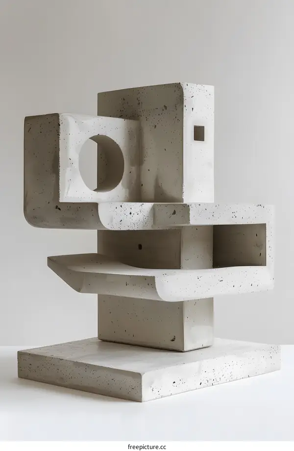 Cast concrete sculpture with geometric shapes