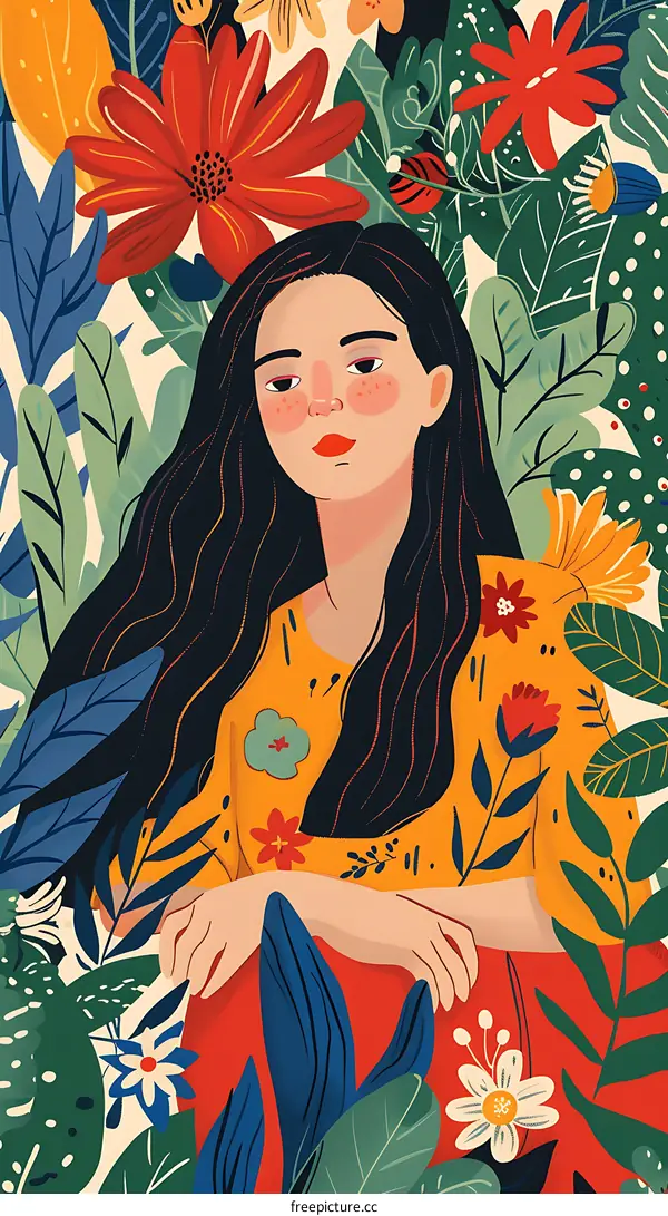 Woman with Flowers Illustration