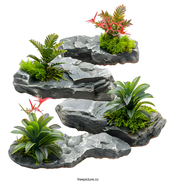 [Transparent Background PNG]Artificial plants in rocks for home decoration