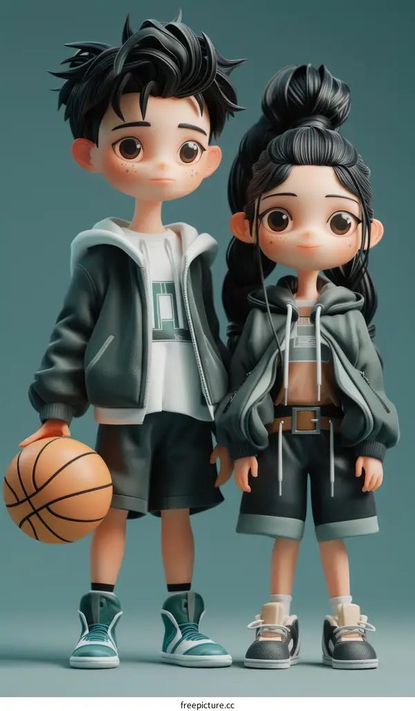 Illustration of a boy and a girl in sportswear