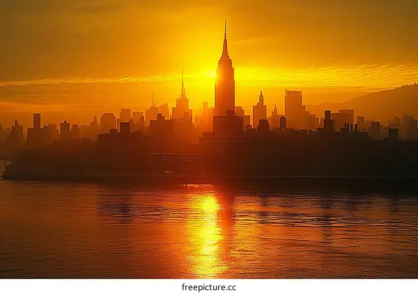 New York City skyline at sunset